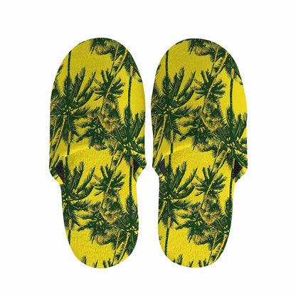 Yellow Palm Tree Pattern Print Slippers