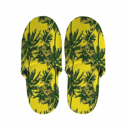 Yellow Palm Tree Pattern Print Slippers