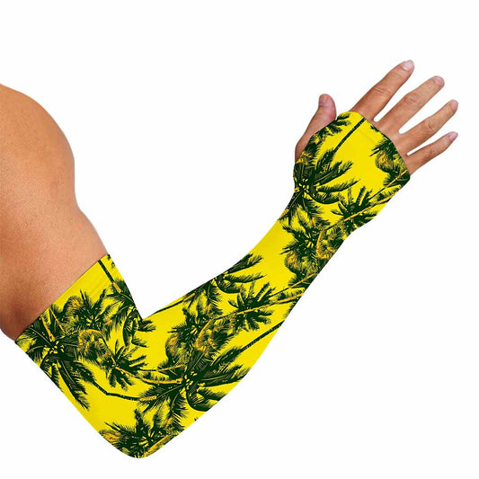 Yellow Palm Tree Pattern Print Sun Protection Arm Sleeves