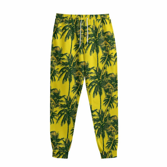 Yellow Palm Tree Pattern Print Sweatpants