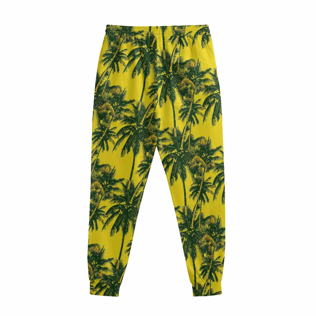 Yellow Palm Tree Pattern Print Sweatpants