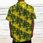 Yellow Palm Tree Pattern Print Textured Short Sleeve Shirt