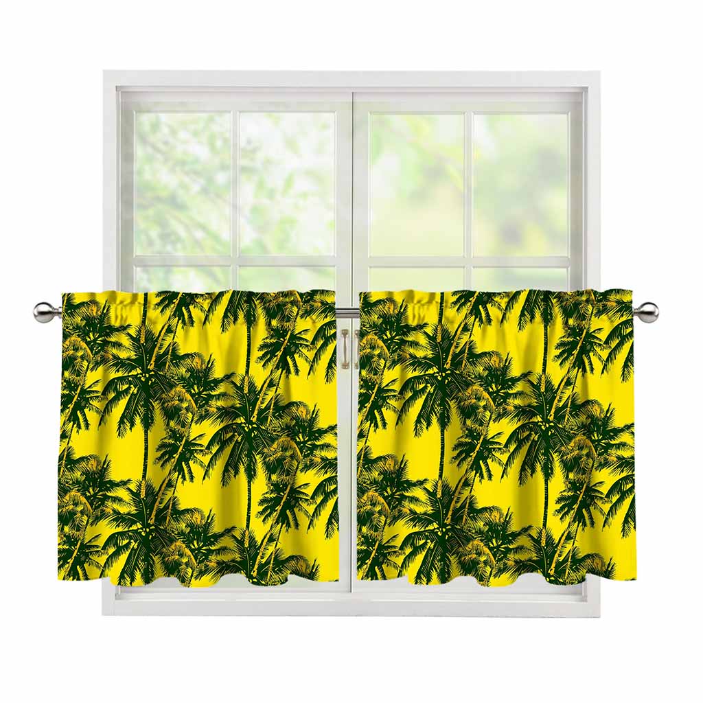 Yellow Palm Tree Pattern Print Tier Curtains