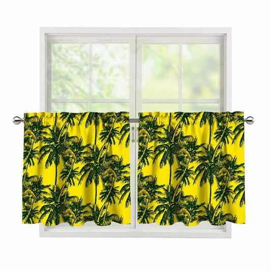 Yellow Palm Tree Pattern Print Tier Curtains
