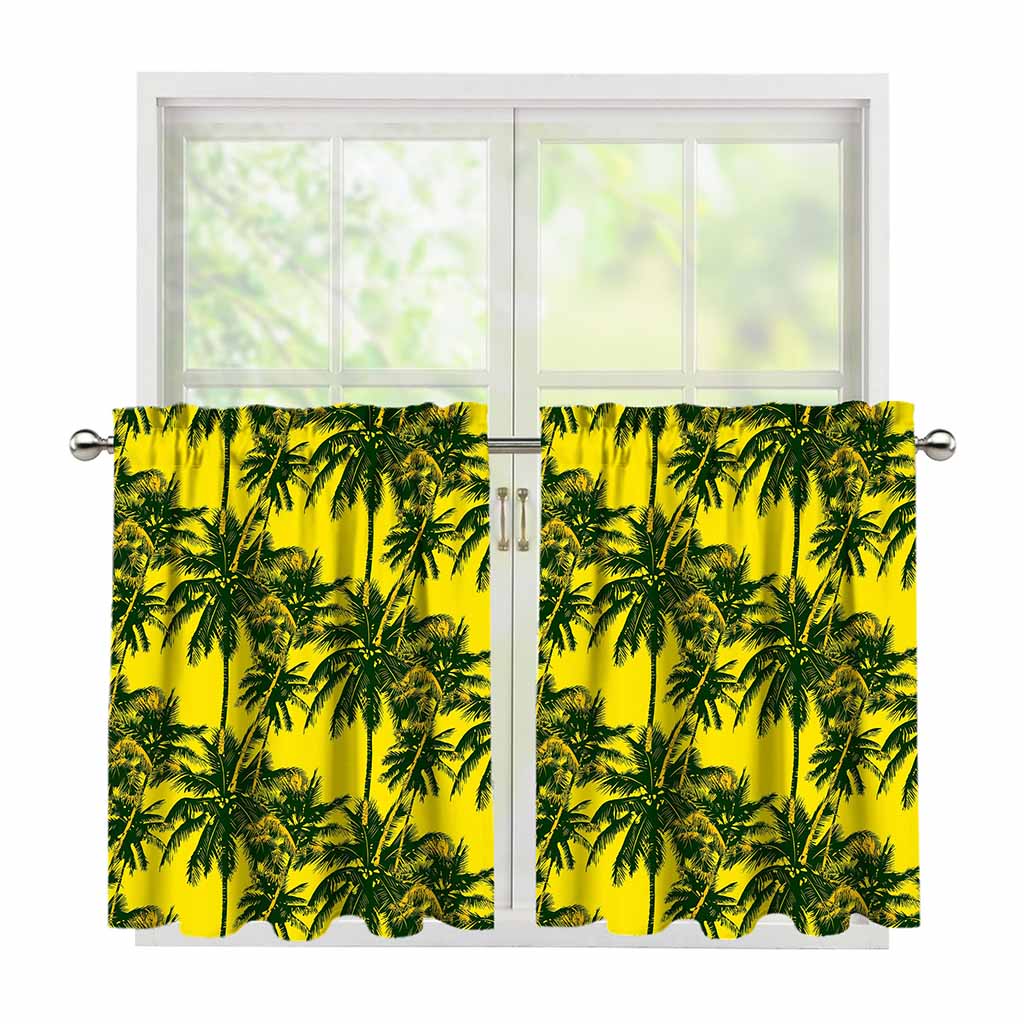Yellow Palm Tree Pattern Print Tier Curtains
