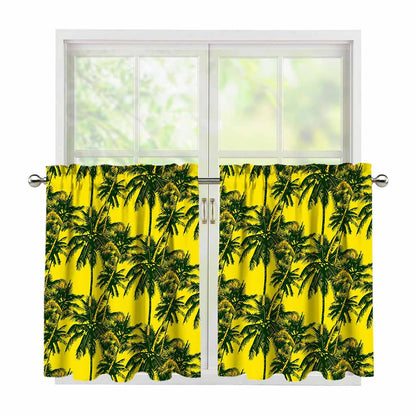 Yellow Palm Tree Pattern Print Tier Curtains