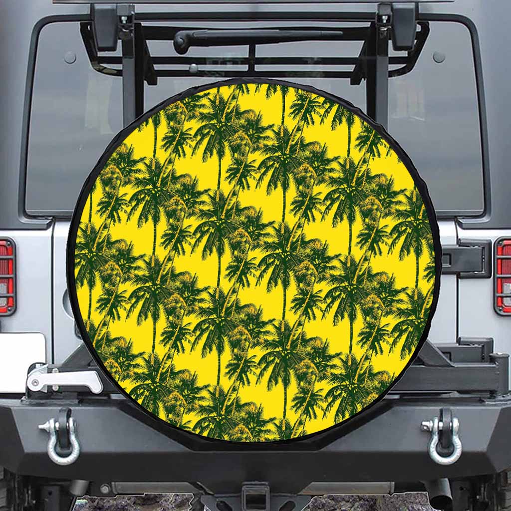 Yellow Palm Tree Pattern Print Tire Cover