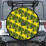 Yellow Palm Tree Pattern Print Tire Cover With Camera Hole