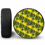 Yellow Palm Tree Pattern Print Tire Cover With Camera Hole