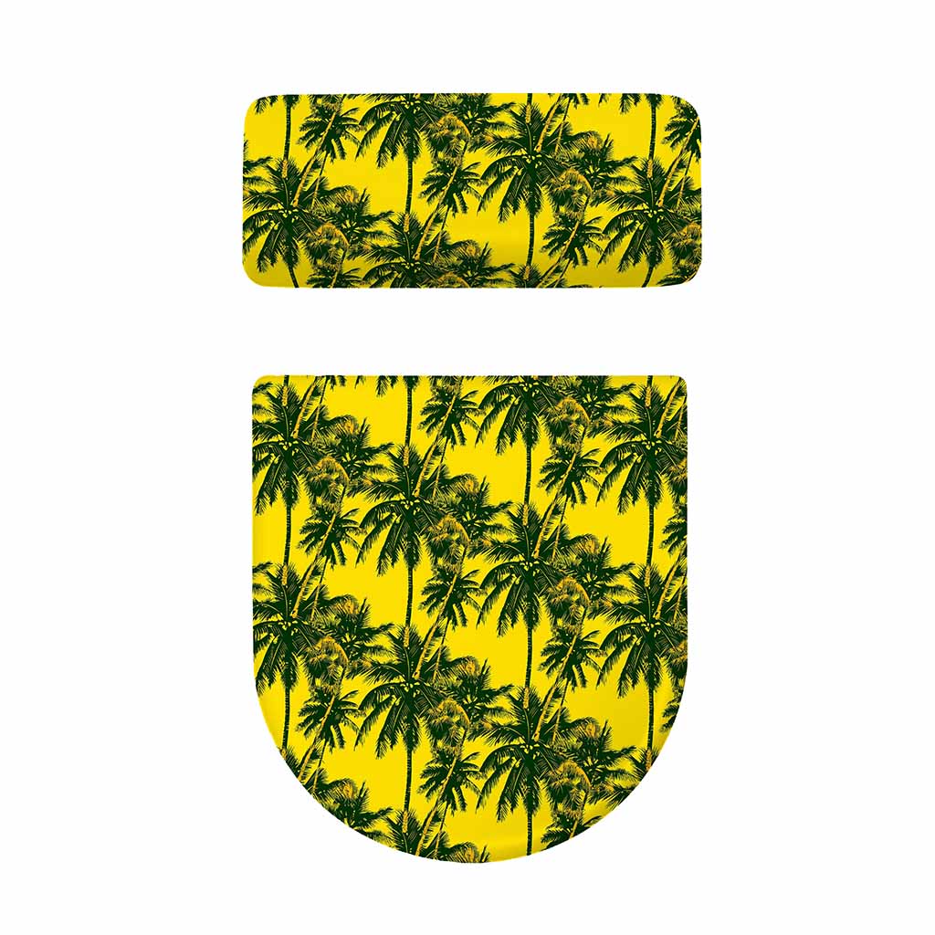 Yellow Palm Tree Pattern Print Toilet Lid And Tank Cover Set