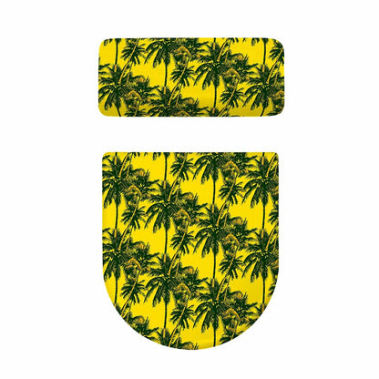 Yellow Palm Tree Pattern Print Toilet Lid And Tank Cover Set