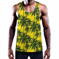 Yellow Palm Tree Pattern Print Men's Workout Tank Top