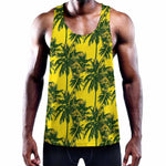Yellow Palm Tree Pattern Print Training Tank Top