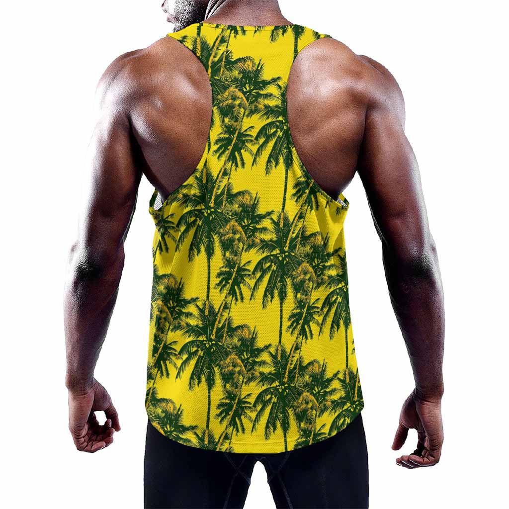 Yellow Palm Tree Pattern Print Training Tank Top
