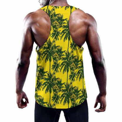 Yellow Palm Tree Pattern Print Training Tank Top