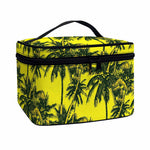 Yellow Palm Tree Pattern Print Travel Makeup Bag