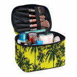 Yellow Palm Tree Pattern Print Travel Makeup Bag