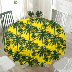 Yellow Palm Tree Pattern Print Waterproof Round Tablecloth