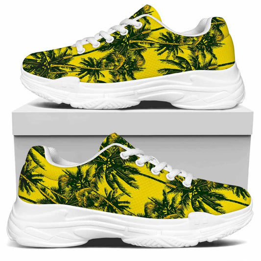 Yellow Palm Tree Pattern Print White Chunky Shoes