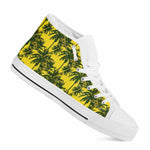 Yellow Palm Tree Pattern Print White High Top Sneakers