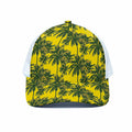 Yellow Palm Tree Pattern Print White Mesh Trucker Hat