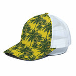 Yellow Palm Tree Pattern Print White Mesh Trucker Cap