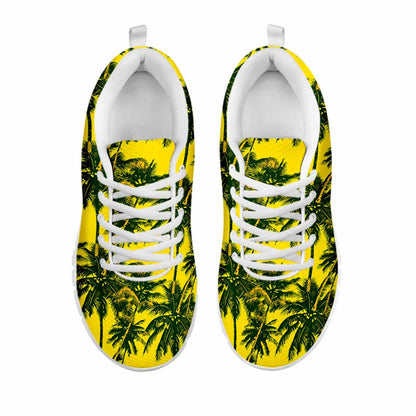 Yellow Palm Tree Pattern Print White Running Shoes