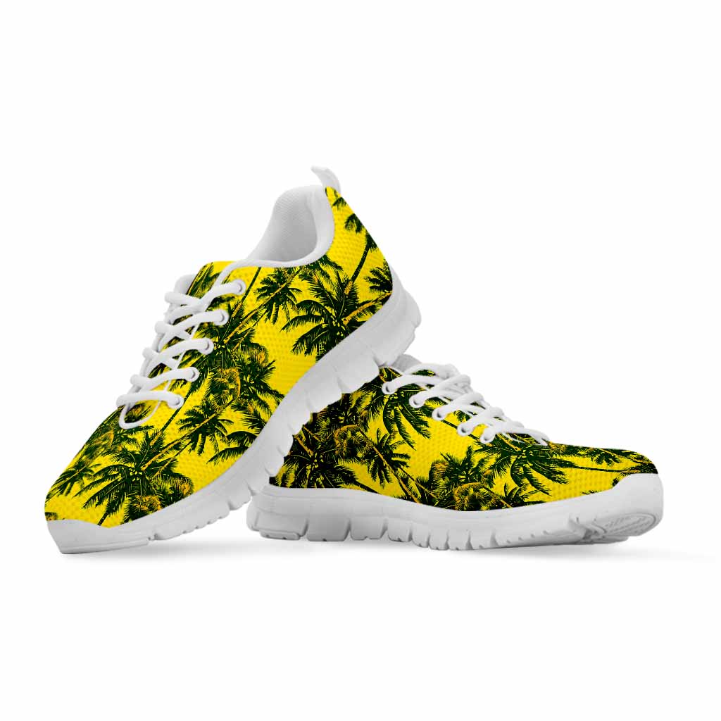 Yellow Palm Tree Pattern Print White Running Shoes