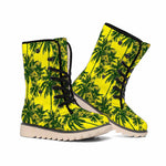 Yellow Palm Tree Pattern Print Winter Boots