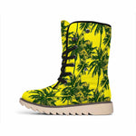 Yellow Palm Tree Pattern Print Winter Boots