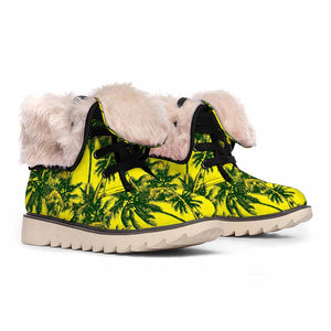 Yellow Palm Tree Pattern Print Winter Boots