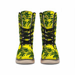 Yellow Palm Tree Pattern Print Winter Boots