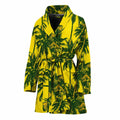 Yellow Palm Tree Pattern Print Women's Bathrobe