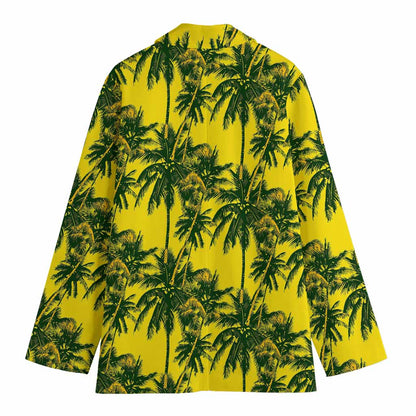 Yellow Palm Tree Pattern Print Women's Blazer