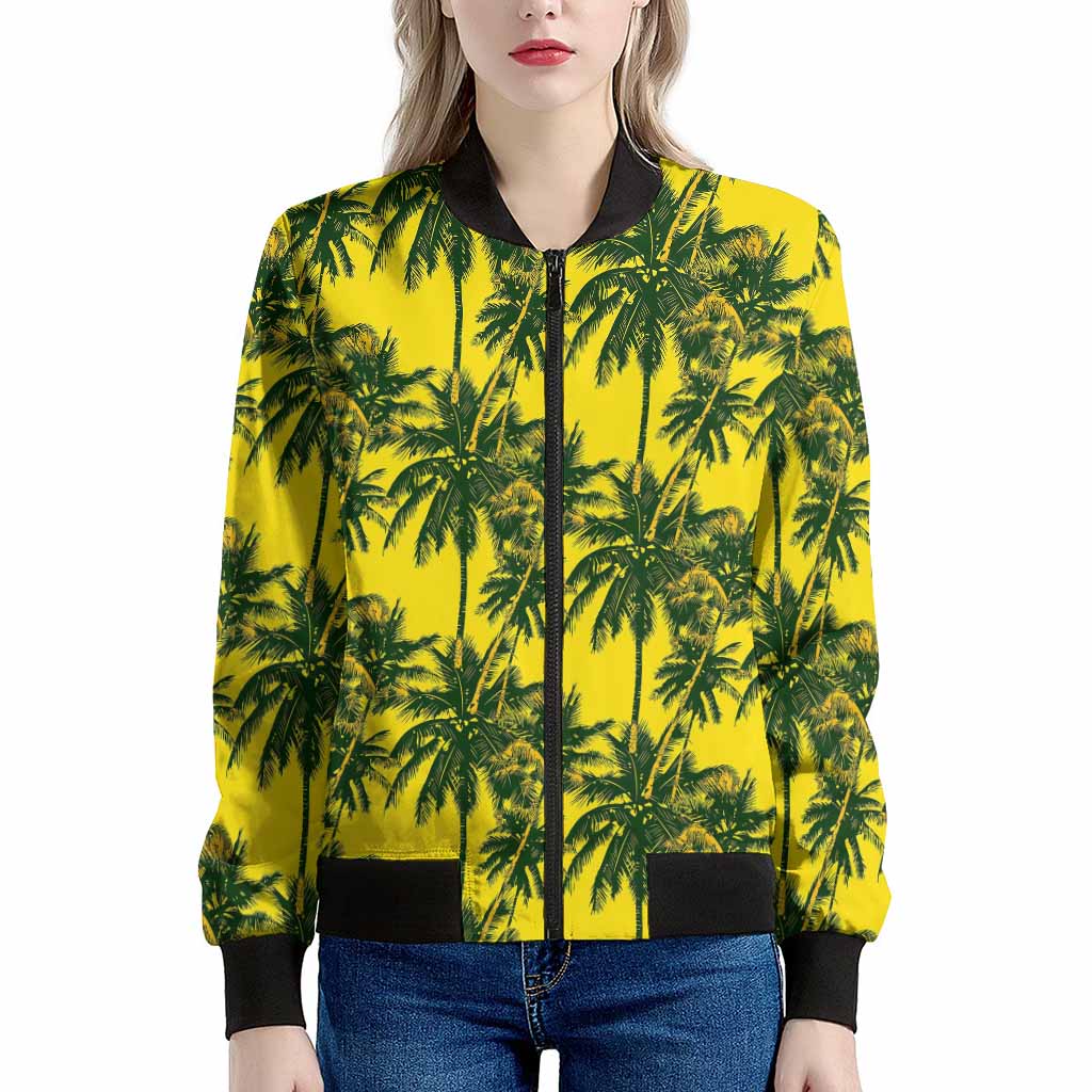 Yellow Palm Tree Pattern Print Women's Bomber Jacket