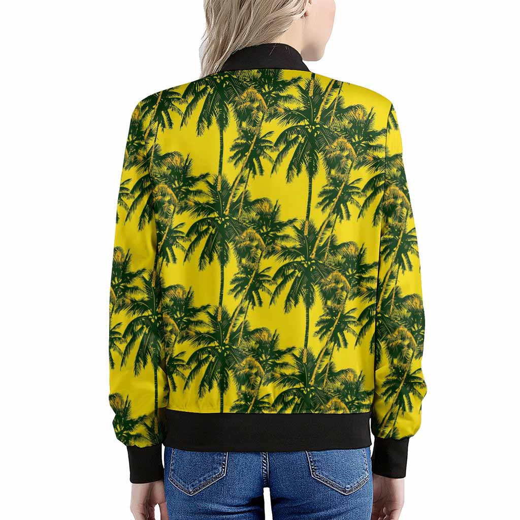 Yellow Palm Tree Pattern Print Women's Bomber Jacket