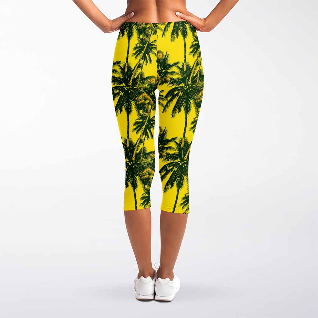 Yellow Palm Tree Pattern Print Women's Capri Leggings