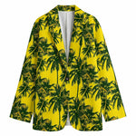 Yellow Palm Tree Pattern Print Women's Cotton Blazer