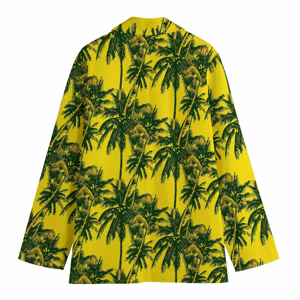 Yellow Palm Tree Pattern Print Women's Cotton Blazer