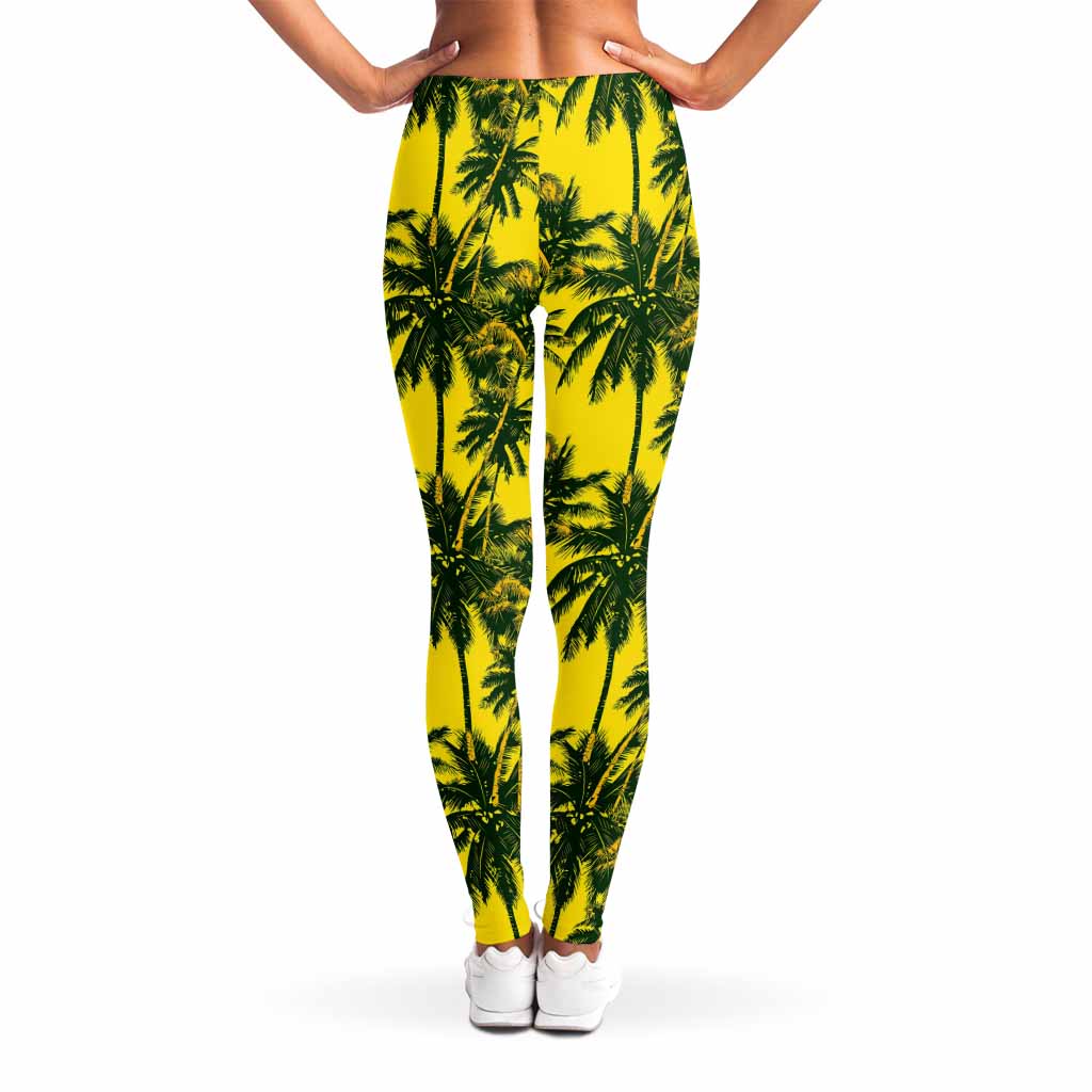 Yellow Palm Tree Pattern Print Women's Leggings