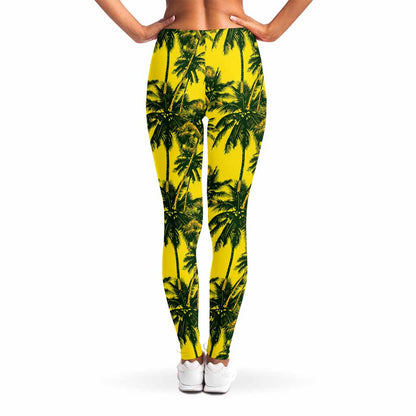 Yellow Palm Tree Pattern Print Women's Leggings