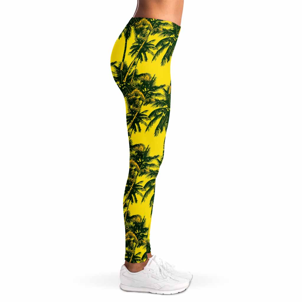 Yellow Palm Tree Pattern Print Women's Leggings