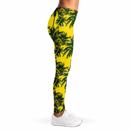 Yellow Palm Tree Pattern Print Women's Leggings