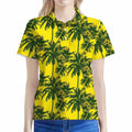 Yellow Palm Tree Pattern Print Women's Polo Shirt