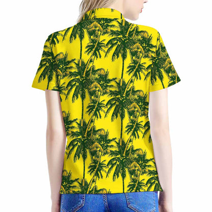 Yellow Palm Tree Pattern Print Women's Polo Shirt