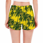 Yellow Palm Tree Pattern Print Women's Split Running Shorts