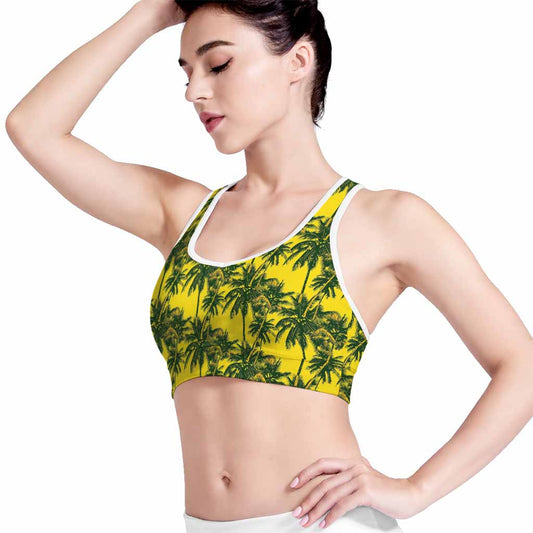 Yellow Palm Tree Pattern Print Women's Sports Bra