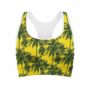 Yellow Palm Tree Pattern Print Women's Sports Bra