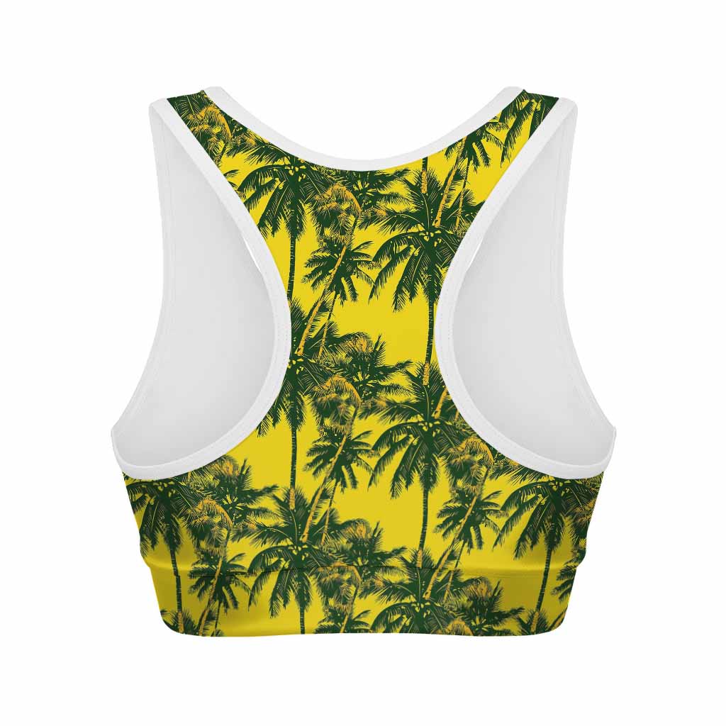 Yellow Palm Tree Pattern Print Women's Sports Bra