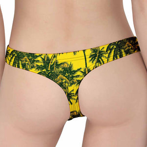 Yellow Palm Tree Pattern Print Women's Thong
